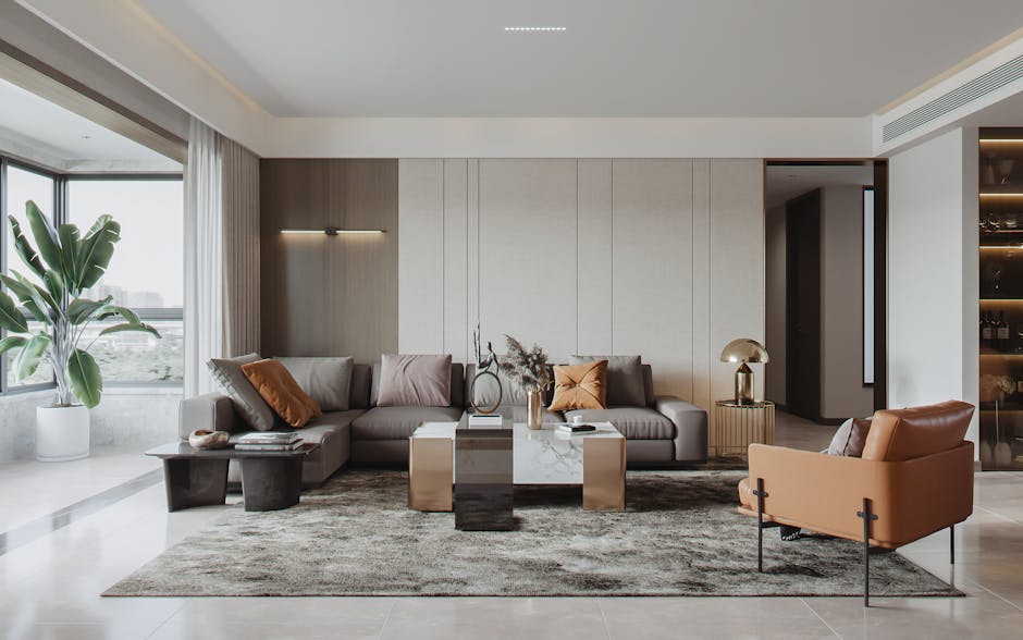 Stylish modern living room featuring elegant furniture, decor, and natural lighting.